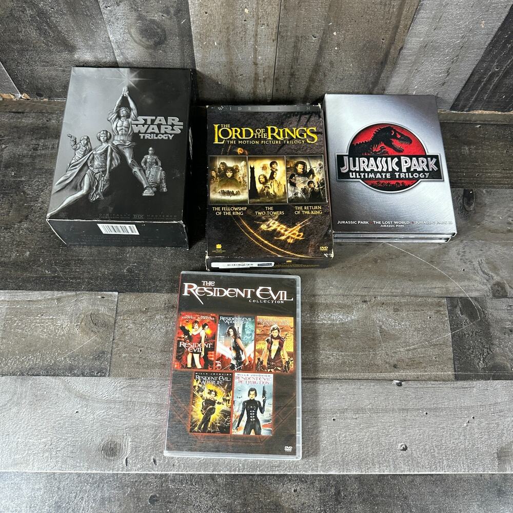 DVD Set lot Star Wars Trilogy Lord of the Rings Set, Resident Evil Jurassic Park
